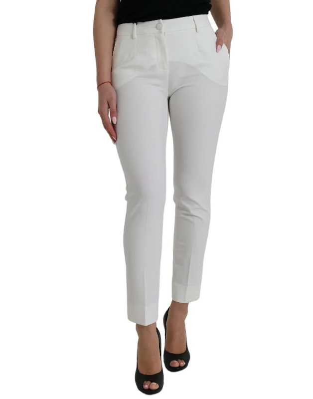 Elegant White Mid-waist Tapered Pants