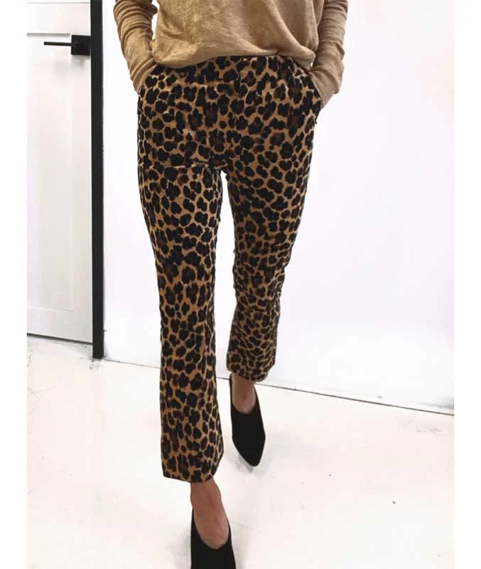 Frame Cheetah Print Velvet Crop Flare Pants