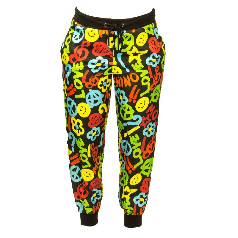 Moschino Couture Silk Jogger Pants IT 42 Black Multi