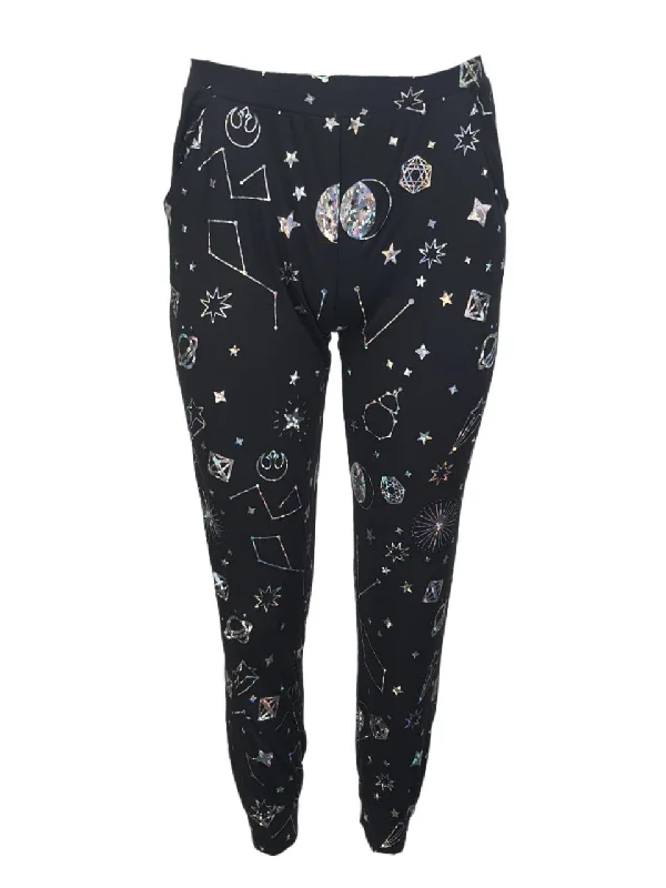 TEREZ Women's Black Hologram Galaxy Foil Pants #12698351 Large NWT