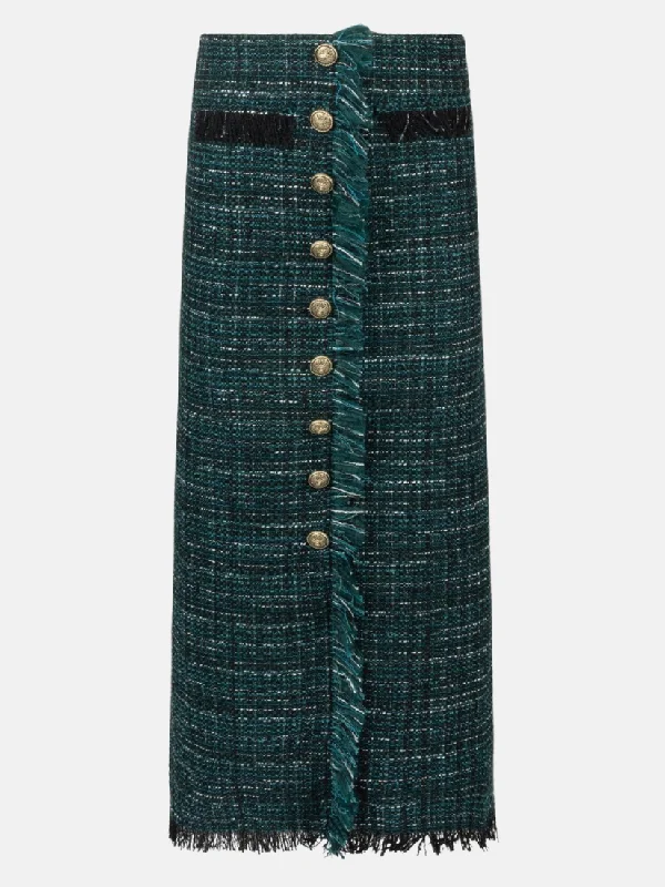 Emerald Wool Tweed Skirt