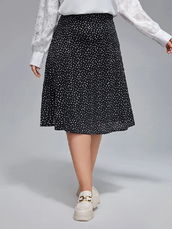 Plus Polka Dot Elastic Waist Skirt