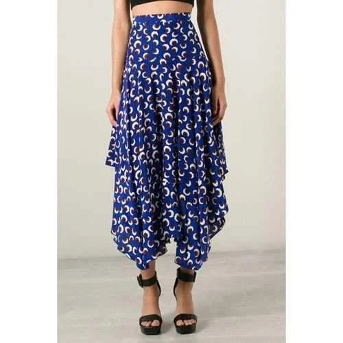 Fashionable Asymmetrical Floral Printed Skirt For Women - Blue S pleated skirt texture