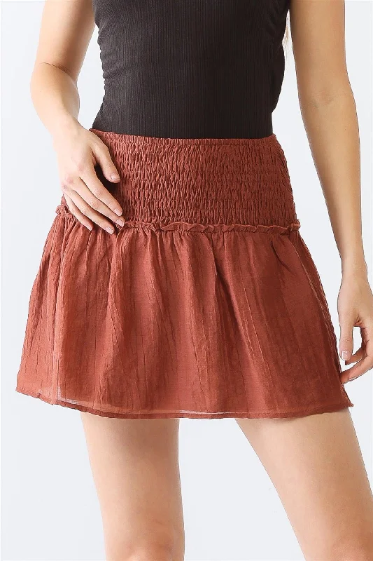 Crinkled Smocked Ruffle High Waist Mini Skirt