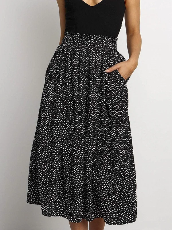 Polka Dot Long Skirts - Black